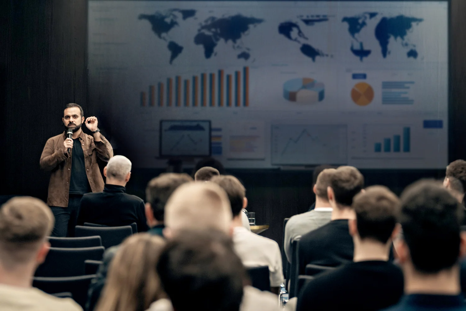 Allegiance speaker addressing investors at an international roadshow