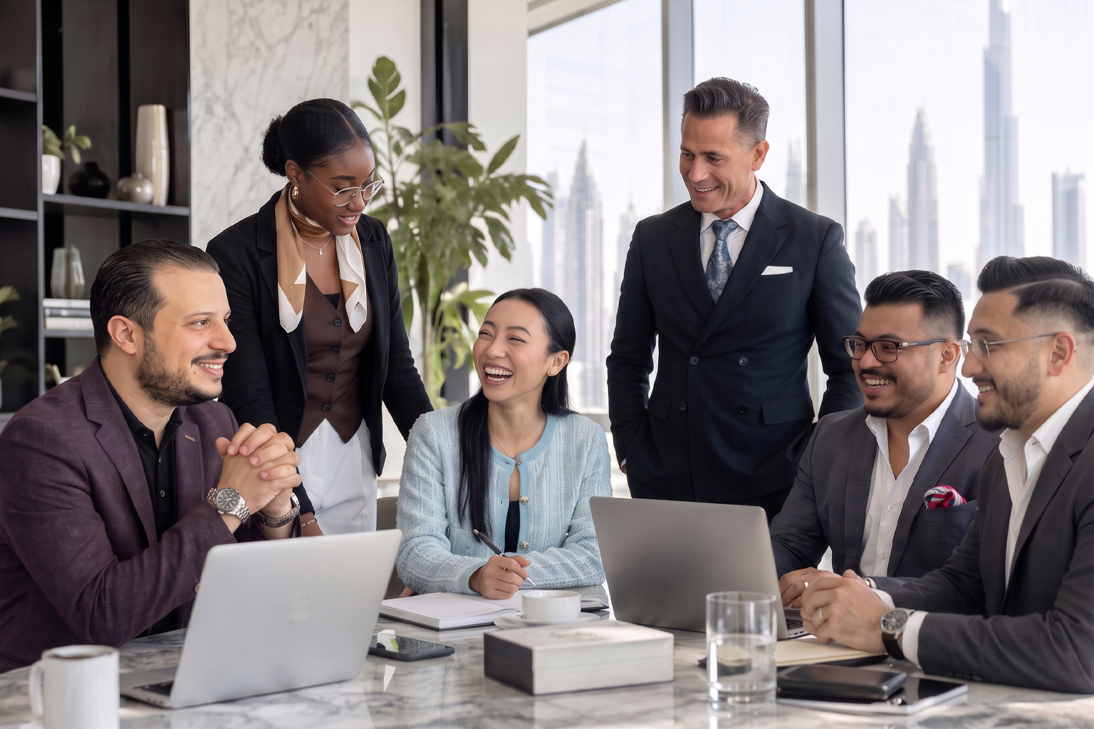 Colleagues sharing a conversation in an office