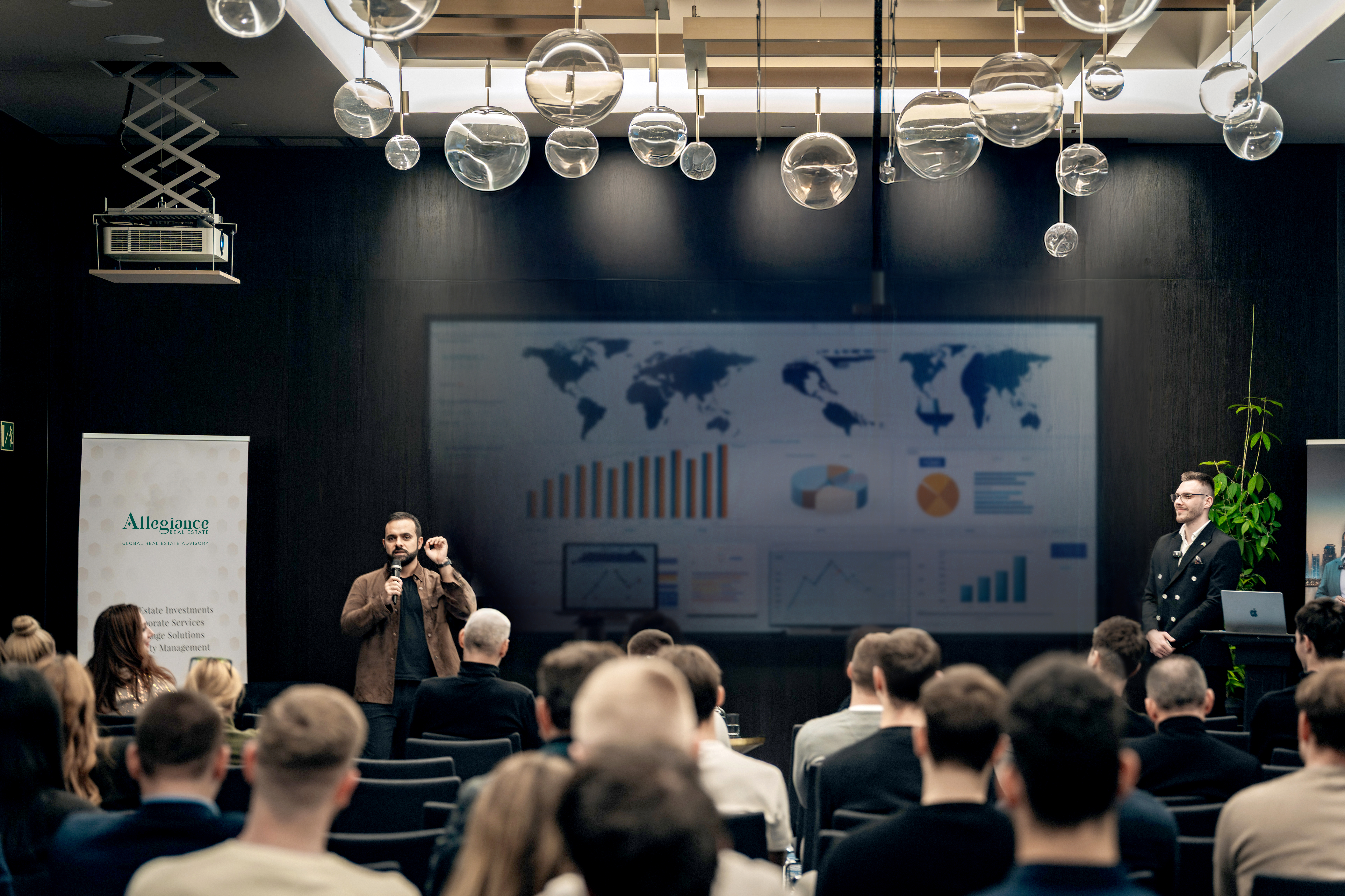 Allegiance speaker addressing investors at an international roadshow